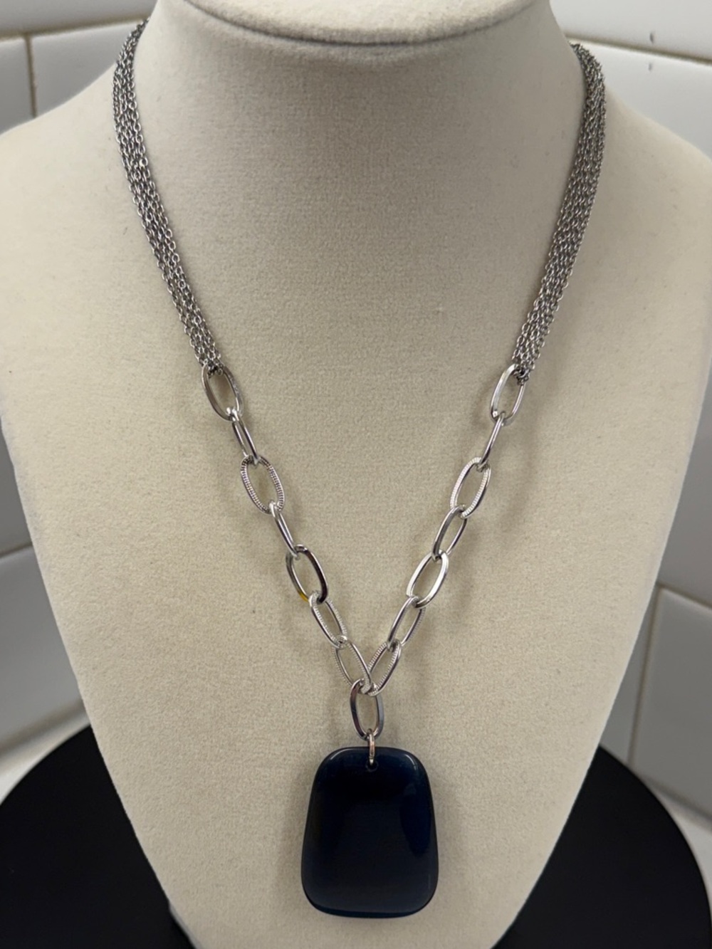 Lane Bryant Silver tone Chain Necklace with Glass Pendant